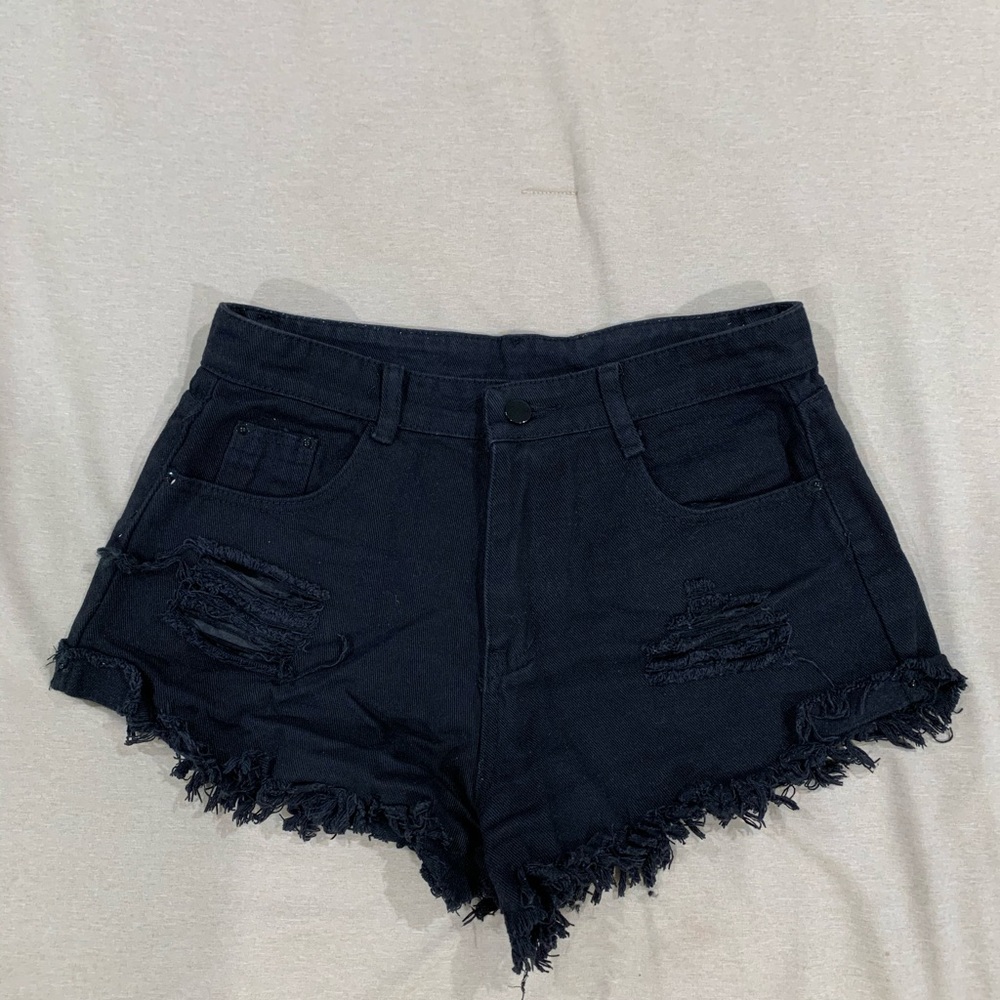 Ripped Black Jean Shorts, Large
